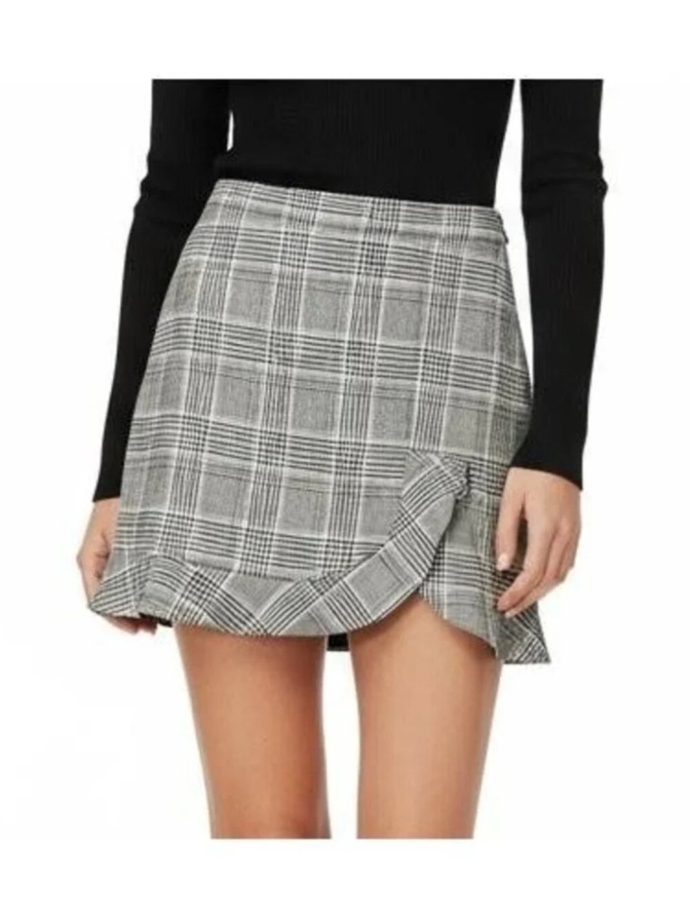 Zara Asymmetrical Plaid Ruffle Sz S Skirt Invisible Side Zipper